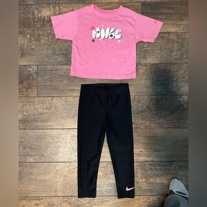 Nike Pink Logo Tee and Black Leggings Set